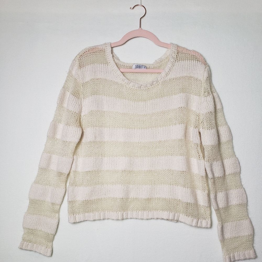 TOBI Light-weight Striped Neutral Crew Neck Sweater